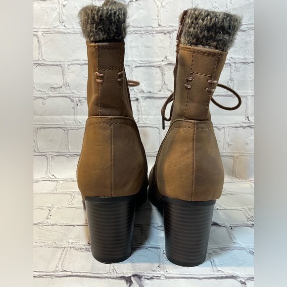 JUST FAB Heeled Lace Up Boot Brown-9 - Picture 4 of 8